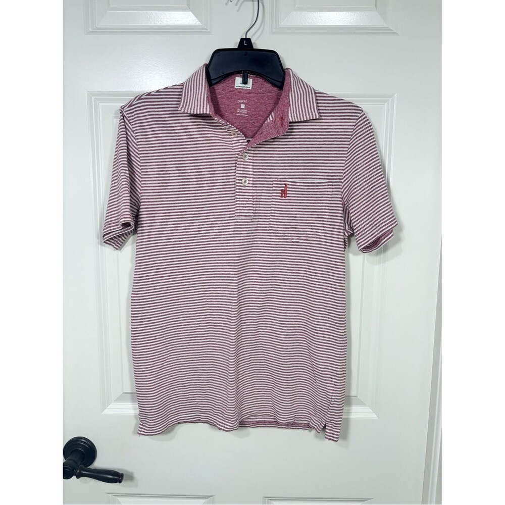 Johnnie-O Hangin’ Out Slim Fit Striped Polo Shirt Men’s S Pink/Red Color
